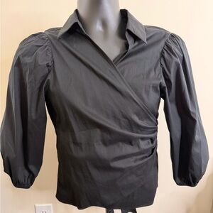 Express Black Puff Sleeve Wrap Blouse